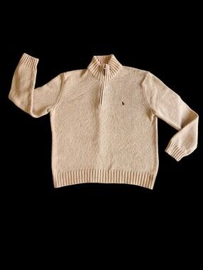 Vtg Polo Ralph Lauren Classic Camel Tan Cotton Quarter Zip Pony Sweater Sz XL